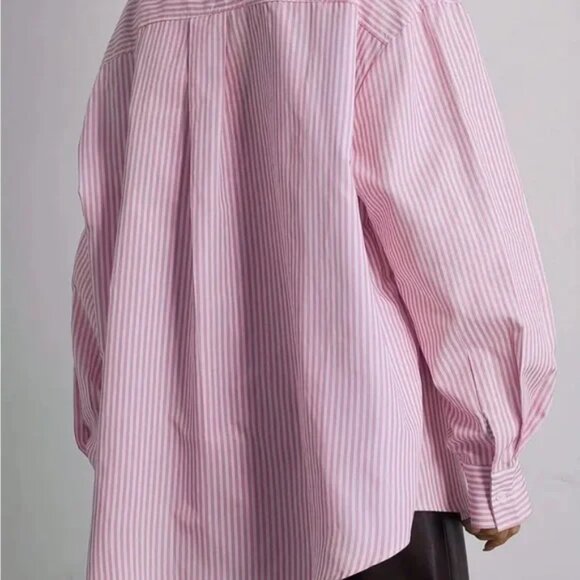 Bow Detail Oversized Striped Shirt Blouse - Picture 5 of 15